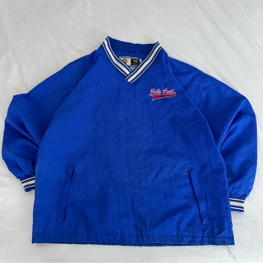Vintage The Rock Nylon Windbreaker Jacket Size Large Blue Babe Ruth Baseball 90s